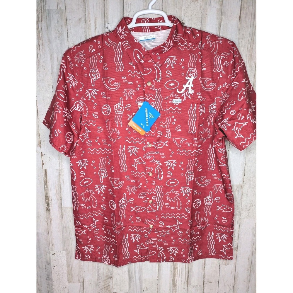 Mens Columbia PFG Super Slack Tide Alabama Crimson Tide Fishing Shirt Sz M $65